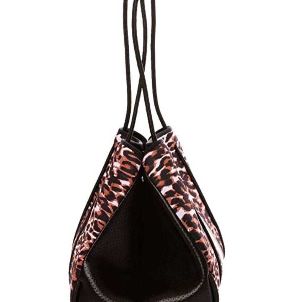 Haute Shore LEOPARD PRINT Tote Purse Leopard/ Red/Black Stripe Bag. - Picture 2 of 5